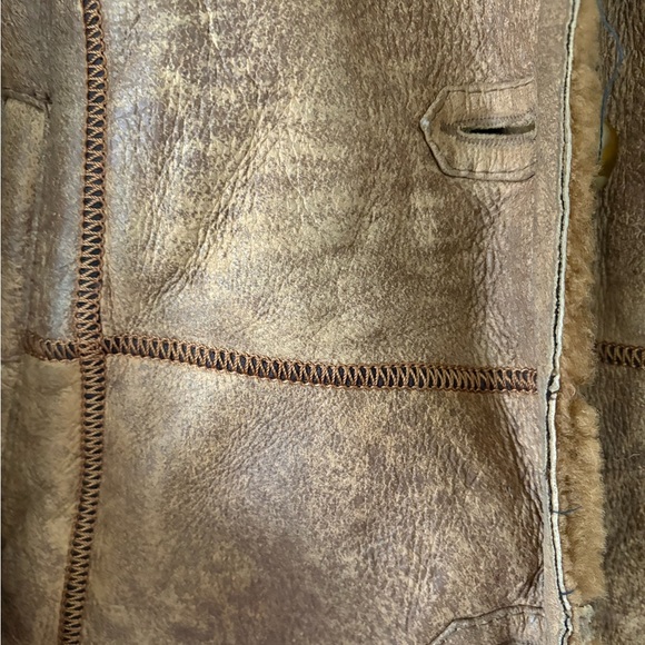 Chic Brown Patchwork Leather Jacket with Plush Faux Fur Trim M  *MISSING BUTTON - Picture 4 of 8